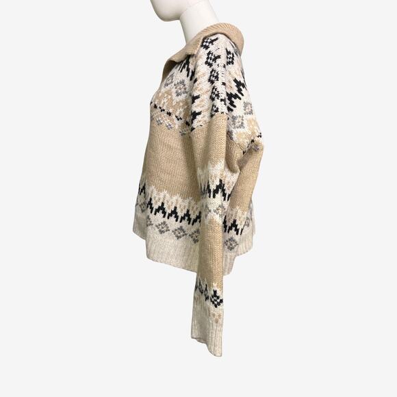 RDI Fair Isle Collared Sweater XL Beige Nordic Knit Split Neck NWT Nordstrom - Picture 6 of 10